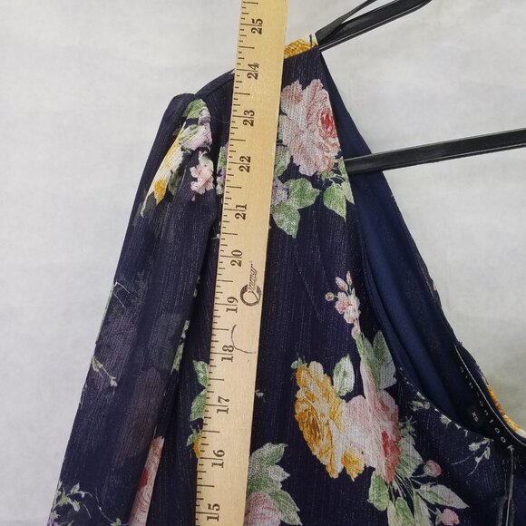 GIBSON LOOK Blouse Women XS One Shoulder Tie Waist Black Floral Side Zip Top NEW - Picture 14 of 16